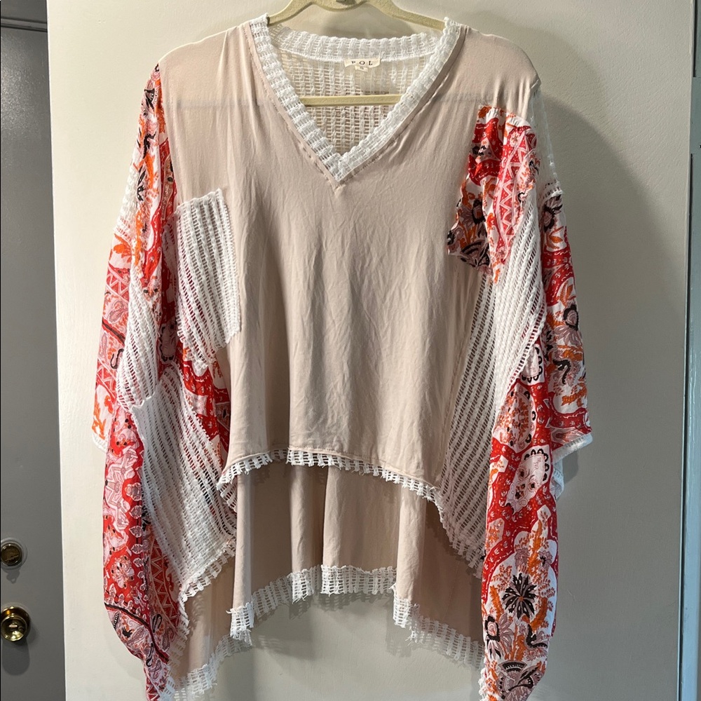 POL Boho Textured Poncho Top S